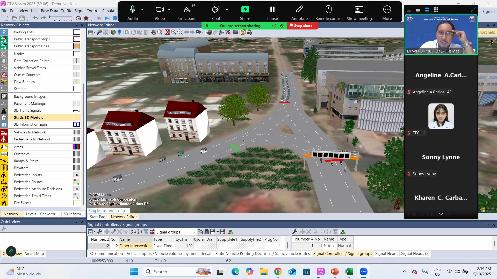 Zoom workshop screen share of PTV Vissim software