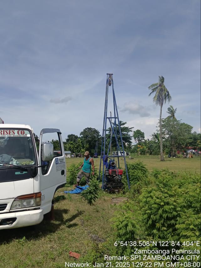 Field drilling equipment on an environmental survey site